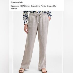 Charter Club Women's 100% Linen Drawstring Pants,  -Flax Color
